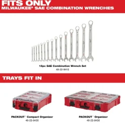 Milwaukee Tools 15 Piece SAE Combination Wrench Trays 48-22-9484T