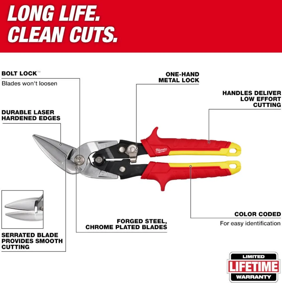 Milwaukee Tools Straight Cutting Offset Aviation Snips 48-22-4562