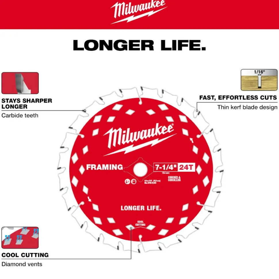 Milwaukee Tools 7-1/4" 24T Framing Circular Saw Blade - 3PK 48-40-0733