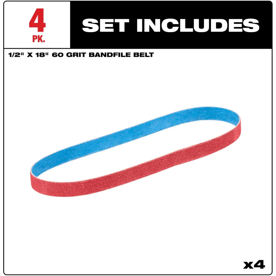 Milwaukee Tools 1/2” x 18” 60 Grit Bandfile Belts – 4 pack 48-80-9060