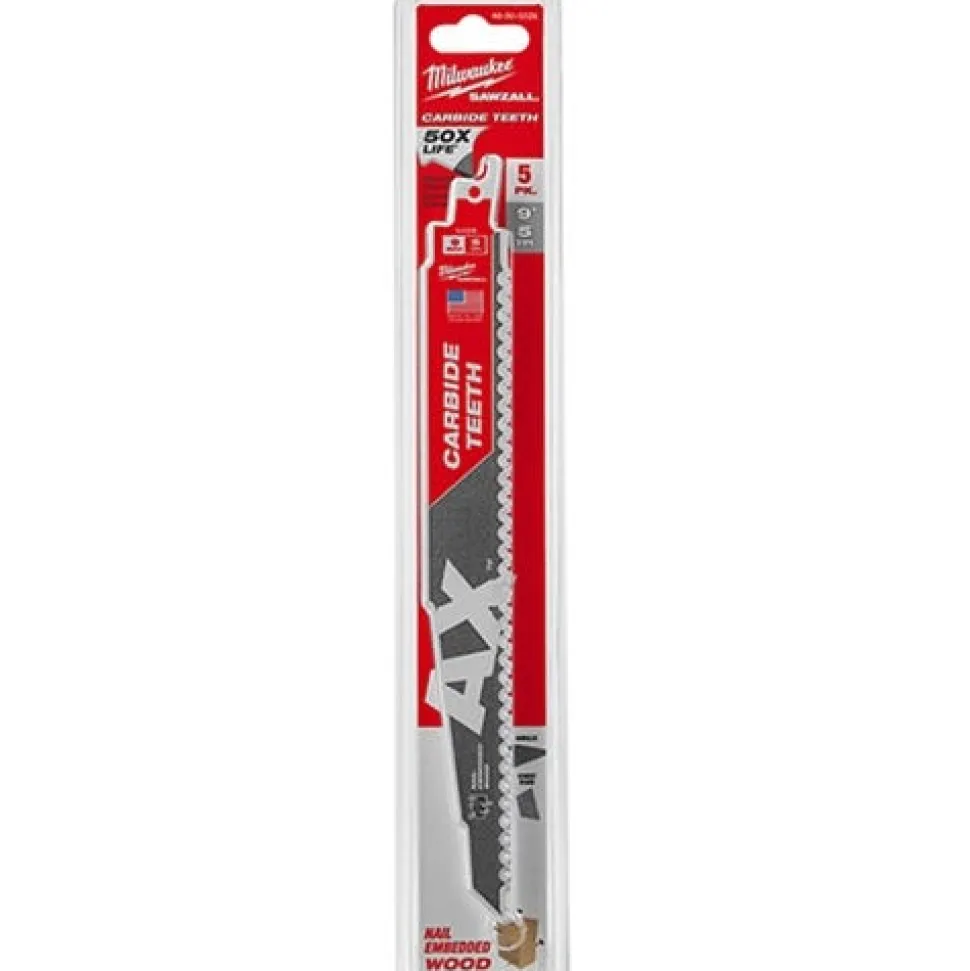 Milwaukee 9" 5 TPI Ax Carbide Sawzall Reciprocating Saw Blade (5 Pack) 48-00-5526