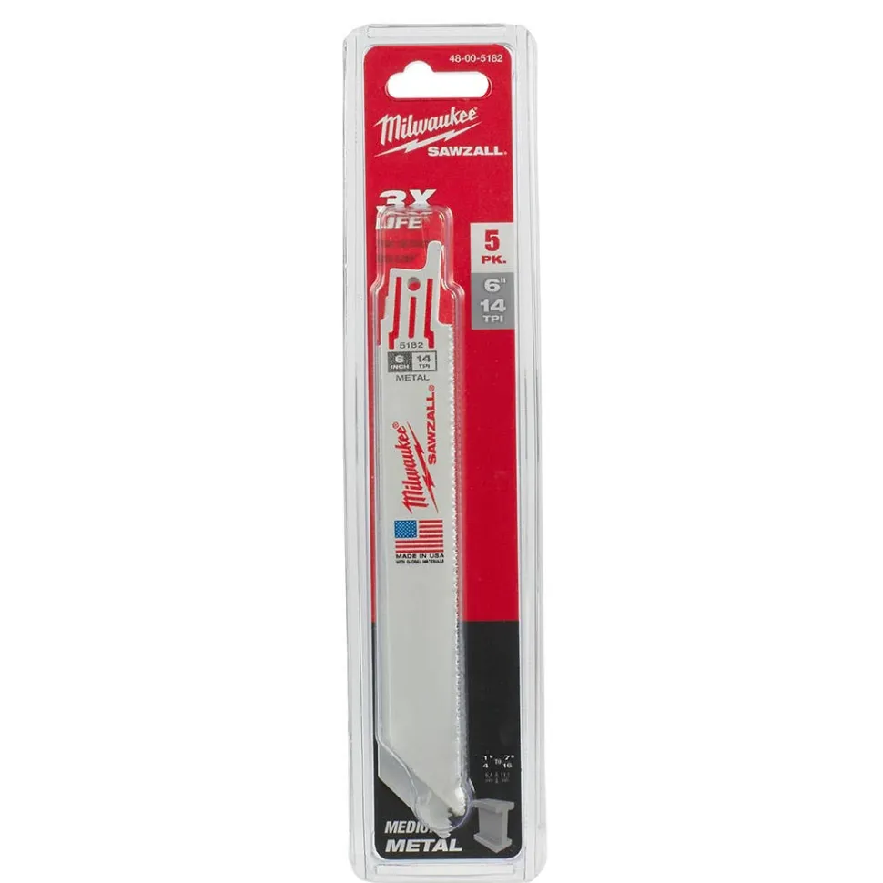 Milwaukee 6" 14 TPI Thin Kerf SAWZALL Blades (5 Pack) 48-00-5182