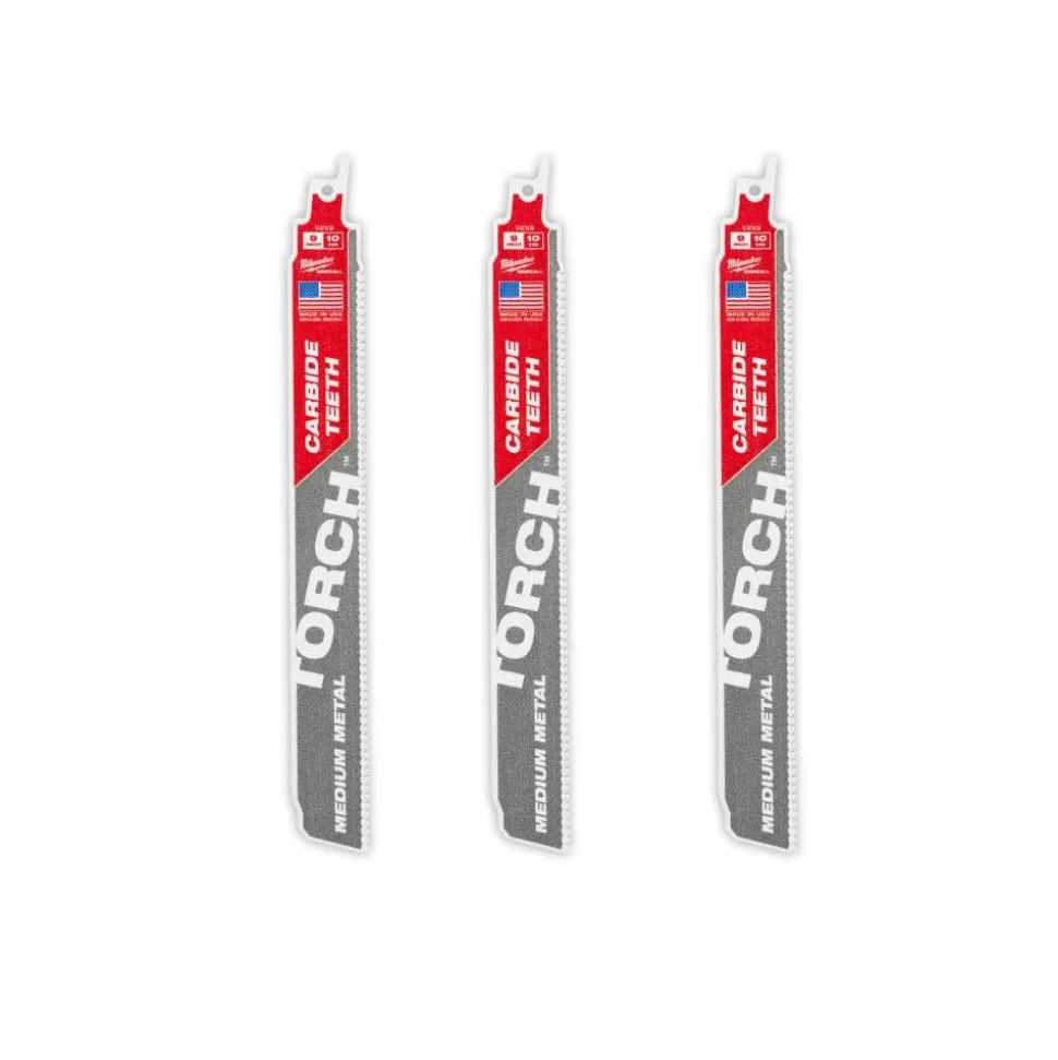 Milwaukee 9" 10TPI TORCH w/ Carbide Teeth Medium Metal Reciprocating Saw Blade - 3 pc 48-00-5352