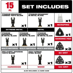 Milwaukee Universal Fit OPEN-LOK 15PC Oscillating Multi-Tool Blade Kit w/ Modular Case 49-10-9114