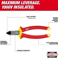Milwaukee 1000V Insulated 8" Diagonal Cutting Pliers 48-22-2208