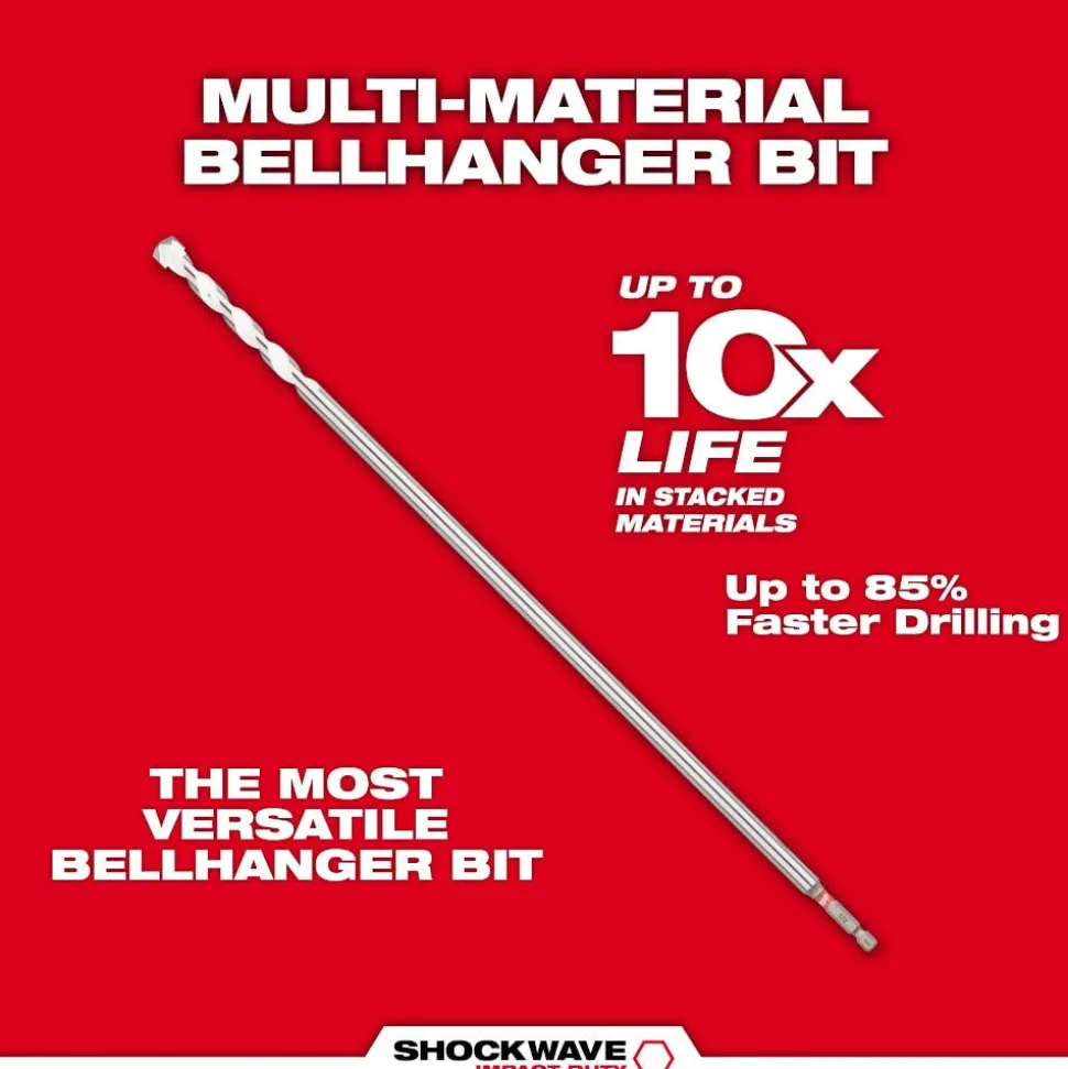Milwaukee 1/4" x 16" x 18" SHOCKWAVE Impact Duty Carbide Bellhanger Multi-Material Bit 48-20-8860