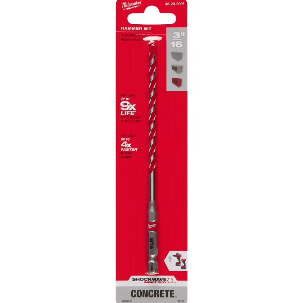 Milwaukee 3/16" x 4" x 6" SHOCKWAVE Impact Duty Carbide Hammer Drill Bit 48-20-9006