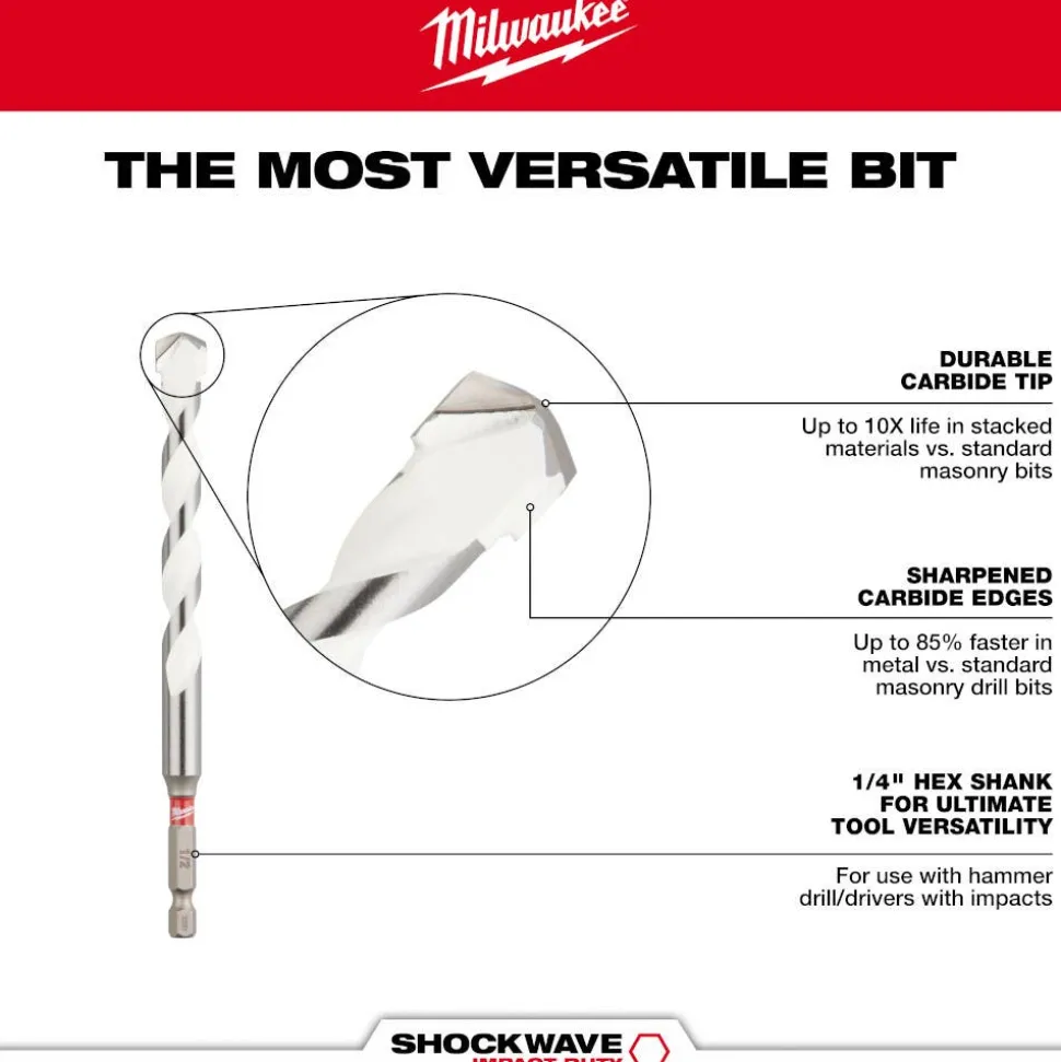 Milwaukee 5/16" x 10" x 12" SHOCKWAVE Impact Duty Carbide Multi-Material Drill Bit 48-20-8889