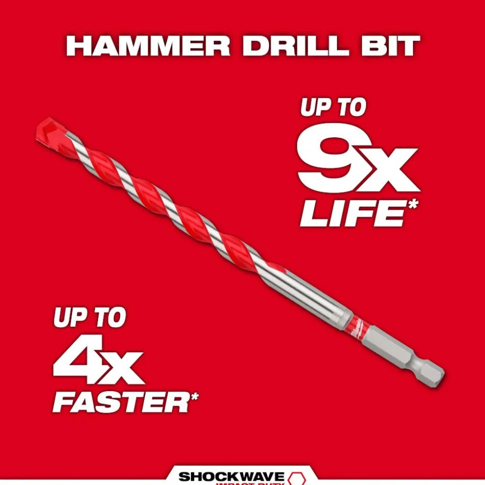 Milwaukee 3/16" x 2" x 4" SHOCKWAVE Impact Duty Carbide Hammer Drill Bit 48-20-9005