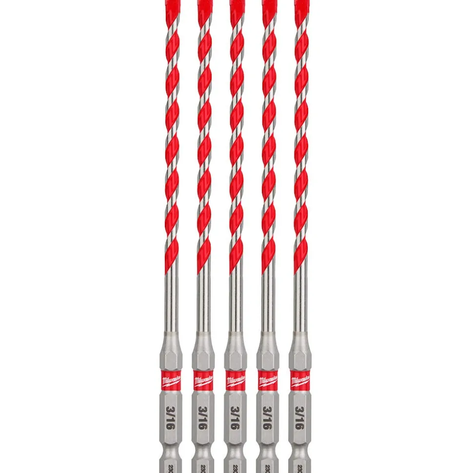 Milwaukee 3/16" x 4" x 6" SHOCKWAVE Impact Duty Carbide Hammer Drill Bits - Bulk 5 PK 48-20-9157