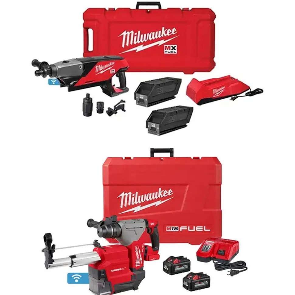 MX FUEL Handheld 6" Core Drill Kit w/ M18 FUEL 1-1/8" SDS Plus Rotary Hammer and HAMMERVAC Dedicated Dust Extractor Bundle