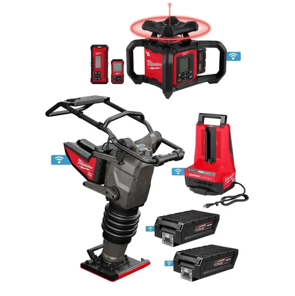 MX FUEL 70 kg Rammer Kit w/ M18 Red Exterior Dual Slope Rotary Laser Level Kit Bundle