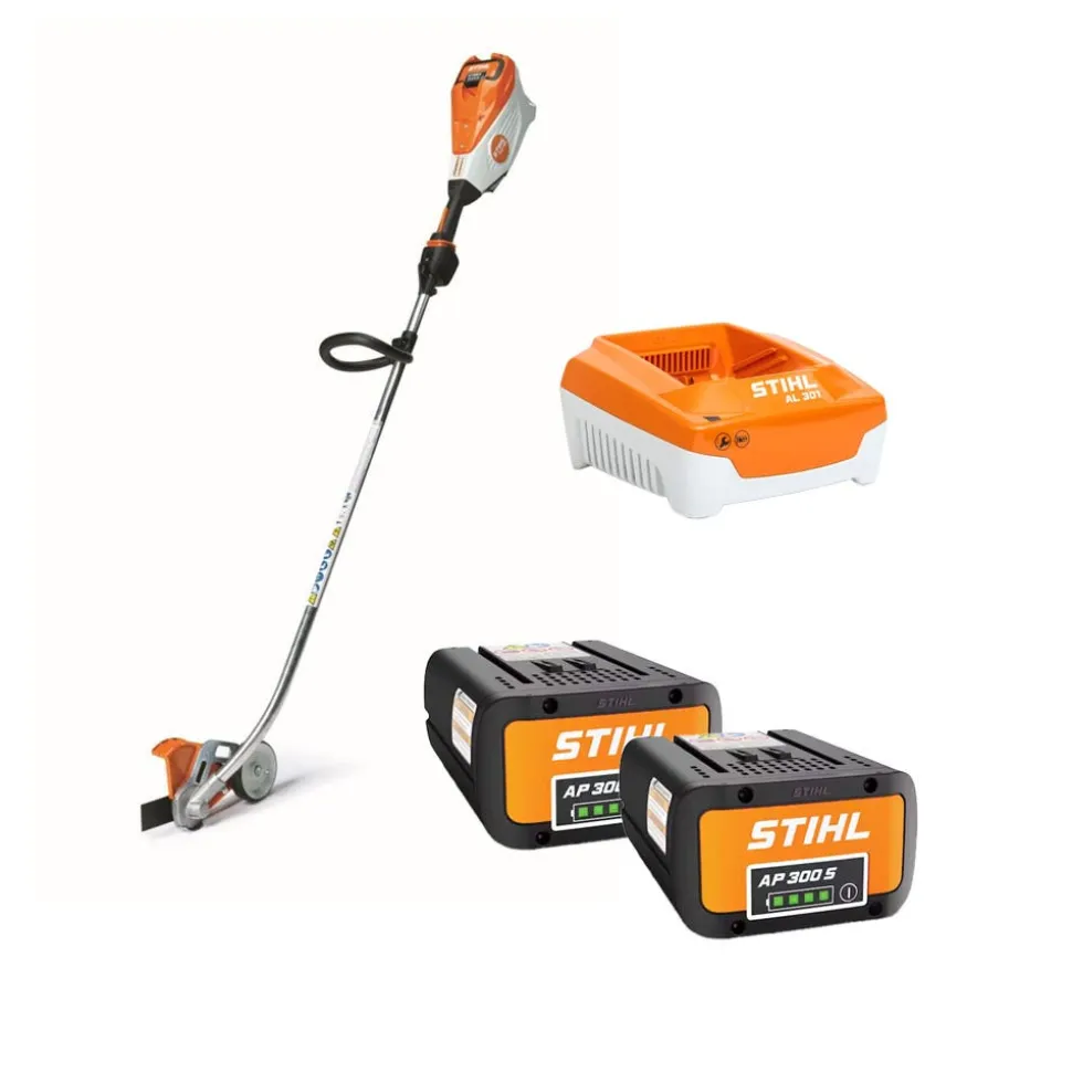 STIHL Professional Curved-Shaft Edger w/ 2x AP 300 S Lithium-Ion Battery and AL 301 Rapid Battery Charger Bundle FCA 135 P